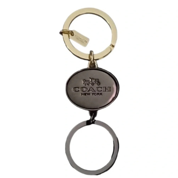 COACH Oval Valet Gold Black Turn-lock Keychain Key Purse Charm Unisex NEW NWOT - Picture 2 of 2